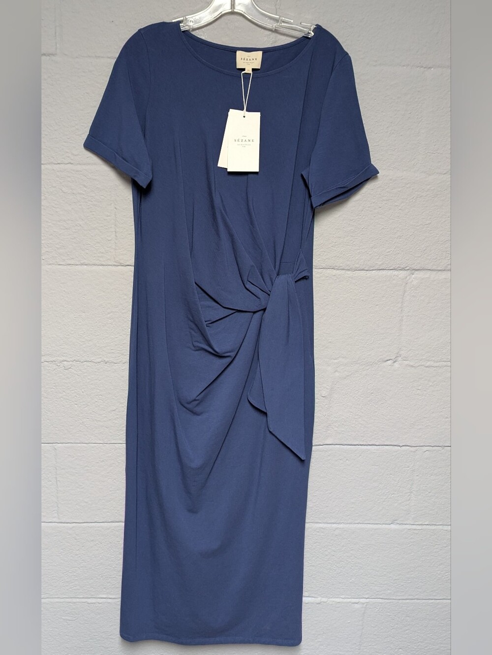 NWT Sezane Pippa Long Jersey Dress Size XL Washed Blue Short Sleeve